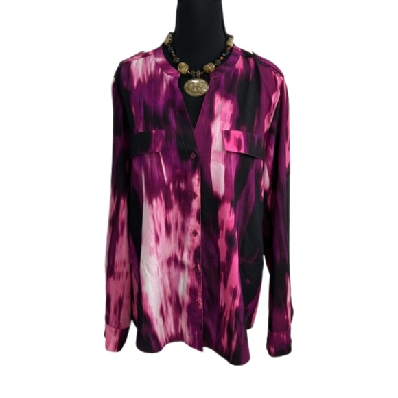 Calvin Klein Women's  Purple, Pink and Black Blouse - Picture 3 of 11
